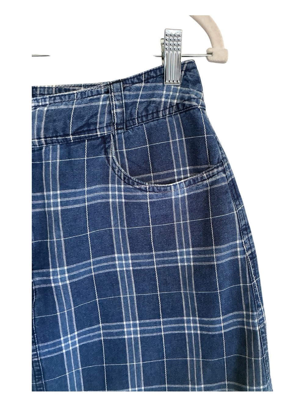VTG 90s Schoolgirl Preppy Twee Denim Plaid Cotton Blend Mini Skirt Sz 6P - Picture 4 of 7